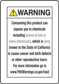 Semi-Custom Prop 65 Food Exposure Safety Sign: Cancer And Reproductive Harm