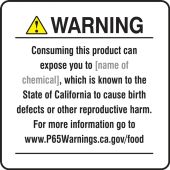 Semi-Custom Prop 65 Food Exposure Safety Sign: Reproductive Harm