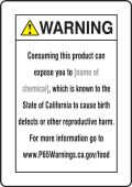 Semi-Custom Prop 65 Food Exposure Safety Sign: Reproductive Harm