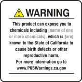 Semi-Custom Prop 65 Consumer Product Exposure Safety Sign: Reproductive Harm