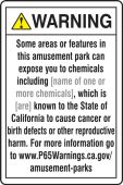 Semi-Custom Prop 65 Amusement Park Exposure Safety Sign: Cancer And Reproductive Harm