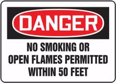 OSHA Danger Safety Sign: No Smoking Or Open Flames Permitted