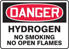 OSHA Danger Safety Sign: Hydrogen - No Smoking - No Open Flames