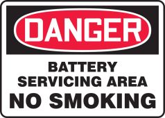 OSHA Danger Safety Sign: Battery Servicing Area - No Smoking