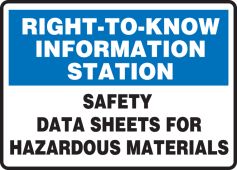 Right-To-Know Information Station Safety Sign: Safety Data Sheets For Hazardous Materials