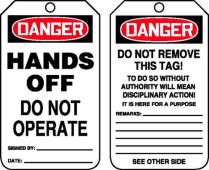 OSHA Danger Safety Tag: Hands Off - Do Not Operate