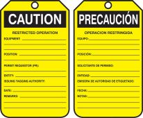 Bilingual Safety Tag: Caution Restricted Operation ... Precaucion Operacion Restringida ...