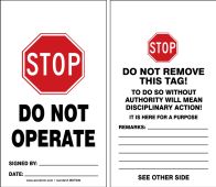 Stop Safety Tag: Do Not Operate
