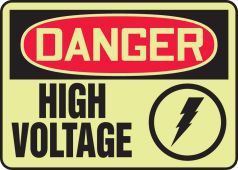 Lumi-Glow™ OSHA Danger Safety Sign: High Voltage With Graphic