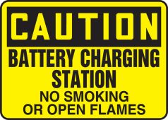 OSHA Caution Safety Sign: Battery Charging Station No Smoking or Open Flames