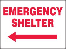 Safety Sign: Emergency Shelter (Left Arrow)