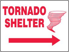 Safety Sign: Tornado Shelter (Graphic And Right Arrow)