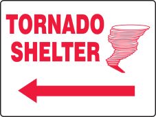 Safety Sign: Tornado Shelter (Graphic And Left Arrow)