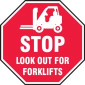 Slip-Gard™ Floor Sign: Stop - Look Out For Forklifts