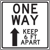 Slip-Gard™ Floor Sign: One Way Keep 6 FT Apart (with up arrow)