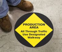 Slip-Gard™ Floor Sign: Production Area - All Through Traffic Use Designated Walkway