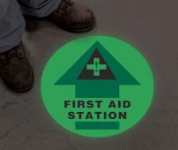 Glow-In-The-Dark Slip-Gard™ Floor Sign: First Aid Station