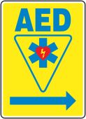 Safety Sign: AED (Automated External Defibrillator - Right Arrow)