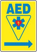 Safety Sign: AED (Automated External Defibrillator - Right Arrow)