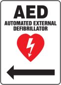 Safety Sign: AED - Automated External Defibrillator (Left Arrow)