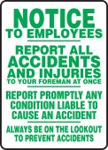 Notice To Employees Safety Sign: Report All Accidents And Injuries