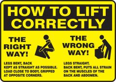 How To Lift Correctly Safety Sign: The Right Way - The Wrong Way