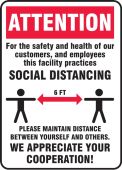 Safety Sign: Attention For The Safety And Health Of Our Customers, And Employees This Facility Practices Social Distancing ...