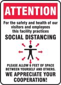 Safety Sign: Attention For The Safety And Health Of Our Visitors And Employees This Facility Practices Social Distancing ...