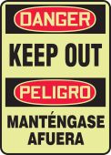 Bilingual Glow-In-The-Dark OSHA Danger Safety Sign: Keep Out