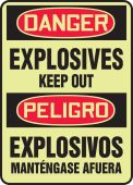 Bilingual Lumi-Glow™ OSHA Danger Safety Sign: Explosives Keep Out