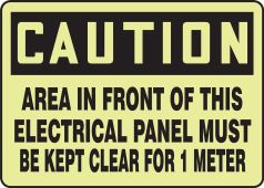 Safety Sign: Caution Area In Front Of This Electrical Panel Must Be Kept Clear For 1 Meter