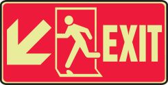 Glow-In-The-Dark Safety Sign: Exit (With Graphic And Down Left Arrow)