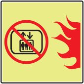 NFPA 170 Glow-In-The-Dark Safety Sign: (Do Not Use Elevator In Case Of Fire)