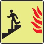 NFPA 170 Glow-In-The-Dark Safety Sign: (Down Stairs In Case Of Fire)