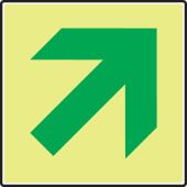 NFPA 170 Glow-In-The-Dark Safety Sign: (Diagonal Green Arrow)