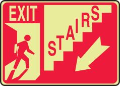 Glow-In-The-Dark Safety Sign: Exit - Stairs (Down Arrow)