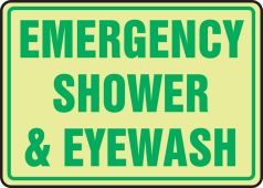 Glow-In-The-Dark Safety Sign: Emergency Shower & Eyewash
