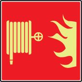 NFPA 170 Glow-In-The-Dark Safety Sign: (Fire Hose And Flames)