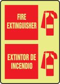 Bilingual Glow-In-The-Dark Safety Sign: Fire Extinguisher