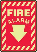 Glow-In-The-Dark Safety Sign: Fire Alarm (Down Arrow)