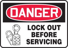 OSHA Danger Safety Sign: Lock Out Before Servicing Graphic