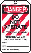 OSHA Danger Lockout Tag: Do Not Operate Electricians At Work