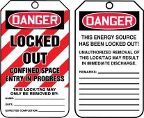 OSHA Danger Safety Tag: Locked Out - Confined Space Entry In Progress