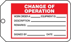 Safety Tag: Change Of Operation