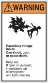 ANSI Warning Safety Label: Hazardous Voltage Inside - Can Shock, Burn Or Cause Death (Mr. Ouch)