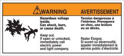 French Bilingual Warning Electrical Safety Label: Hazardous Voltage Inside - Can Cause Shock, Burn, Or Cause Death