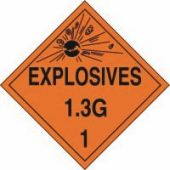 DOT Placard: Hazard Class 1 - Explosives & Blasting Agents (1.3G)