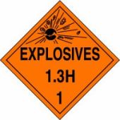DOT Placard: Hazard Class 1 - Explosives & Blasting Agents (1.3H)