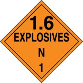 DOT Placard: Hazard Class 1 - Explosives & Blasting Agents (1.6N)