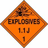 DOT Placard: Hazard Class 1 - Explosives & Blasting Agents (1.1J)